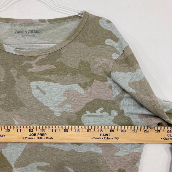 ZADIG & VOLTAIRE Small Green Willy Lin Camo Crewneck Long-Sleeve Linen Top - Picture 7 of 12